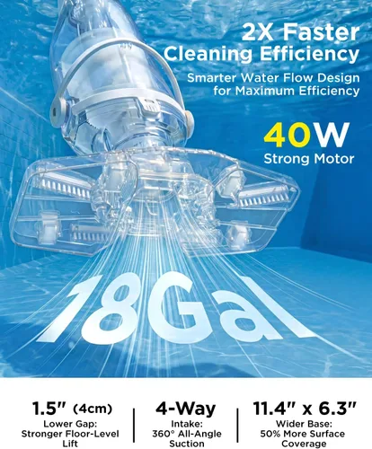Miniatura 2 de InoKraft Aspiradora de Piscina para Piscina sobre el Suelo, Aspiradora de Piscina Manual Inalámbrica para Piscinas Enterradas, Limpiador de Piscina