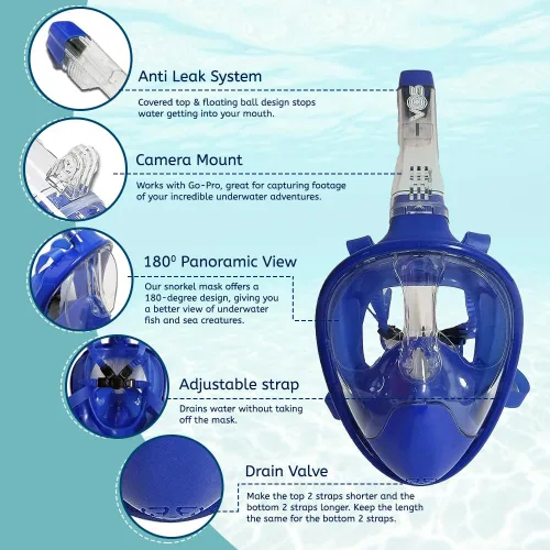 Miniatura 4 de VOS Full Face Snorkel Mask for Kids and Adults 180°Panoramic View/Anti-Fog/Anti-Leak Scuba Mask with Camera Mount Snorkeling Gear for Adults