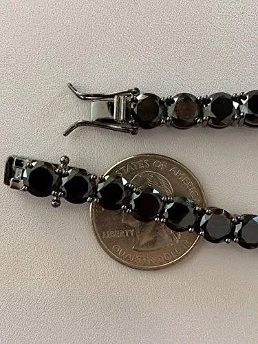 Miniatura 5 de HarlemBling Solid 925 Sterling Silver Mens Black Tennis Bracelet - Iced Hip Hop CZ Mens One Row Bracelet - Real Oxidized Solid Silver Black CZ 85 7mm