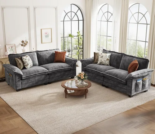 Miniatura 23 de KKL Sofá Seccional Modular de 89 Pulgadas, Sofá de Amor de 2 Asientos Sofá Nube con Asiento Profundo, Sofás Seccionales de Chenilla para Sala