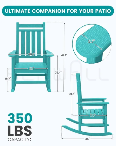 Miniatura 2 de SEWALL Mecedora de polietileno de alta densidad para adultos, mecedora de gran tamaño para exteriores, para patio, porche, Aruba