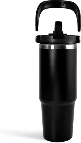 Miniatura 14 de Vaso de 20 onzas con asa, vaso aislado con tapa y popote abatible a prueba de fugas, de acero inoxidable de doble pared, taza de café de viaje