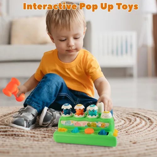 Miniatura 5 de Juguete interactivo de causa y efecto para niños pequeños de 1 a 2 a 3 años, juguetes Montessori Pop Up con botones y martillo, juguete sensorial