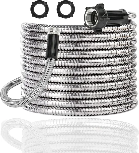 Miniatura 9 de Yanwoo Manguera de jardín corta de acero inoxidable 304 de 3 pies con conector hembra a macho, manguera de agua, manguera de metal, manguera