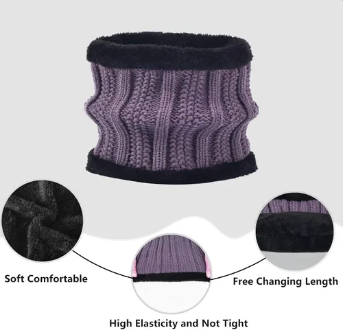 Miniatura 4 de Conjunto de bufanda de invierno para mujer, gorro de forro polar, bufandas para pantalla táctil, 3 en 1