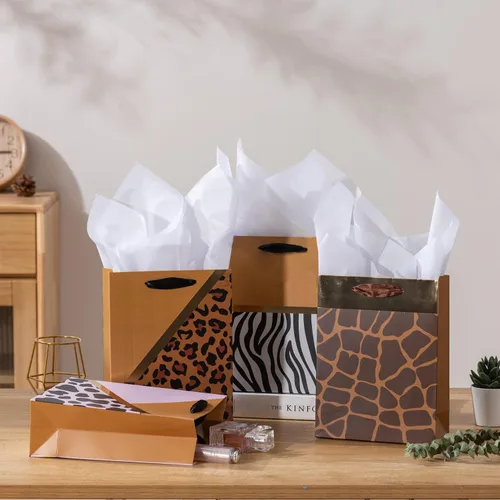 Miniatura 6 de OfficeCastle Paquete de 4 bolsas de regalo doradas con papel de seda, 7x3x9 pulgadas, perfectas para cumpleaños, baby showers, Día del Padre