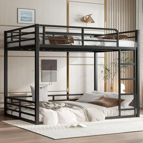 Miniatura 14 de Litera de metal resistente de tamaño individual sobre matrimonial, con escalera integrada y barandilla de seguridad para niños, adolescentes