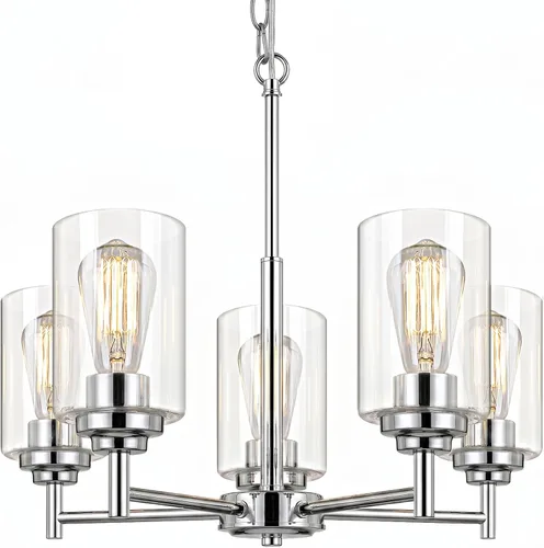 Miniatura 13 de 19.8'' Lámpara de araña de 5 luces de 19.8'' para comedor, isla de cocina, iluminación colgante moderna de granja con pantallas de vidrio, lámpara