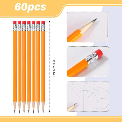 Miniatura 3 de TecUnite 60 Lápices HB #2 Sin Afilar de Madera con Borrador Lápices Hexagonales Lindo Grafito No 2 Lápiz para Adultos Regalos Examen Escuela Oficina