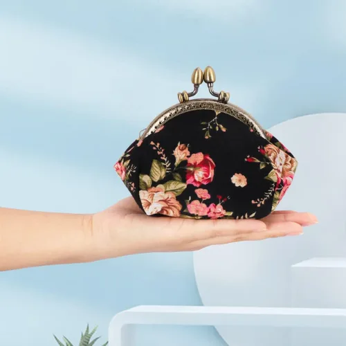 Miniatura 6 de Oyachic Monedero estampado vintage con hebilla de embrague, monedero con cierre de beso, monedero con cierre floral, carteras para mujer