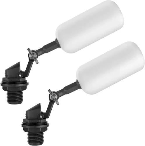 Paquete de 2 válvulas de flotador de agua de 1/2 pulgada, 1/2 pulgada de latón con brazo ajustable, llenado automático y control de nivel de agua