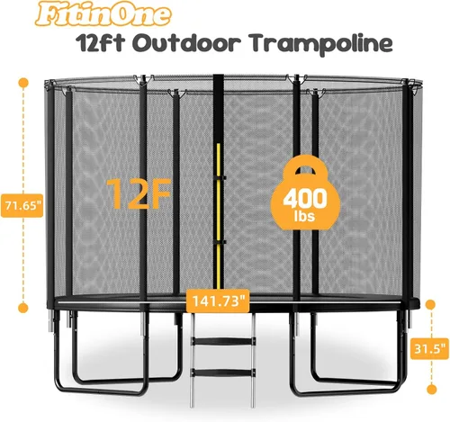 Miniatura 9 de Trampolín para exteriores de 8 pies, 10 pies, 12 pies, 14 pies, trampolines recreativos con recinto y escalera, trampolines antioxidantes para niños