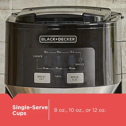 Miniatura 3 de Black+Decker Cafetera doble de 14 tazas con función de limpieza automática, diseño compacto, K-Cup y filtro de tierra reutilizable compatible