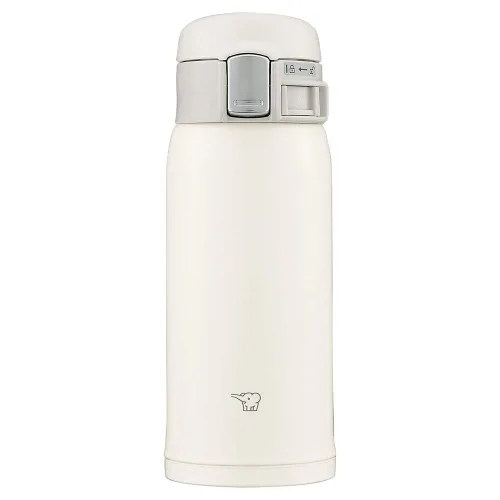 Zojirushi SM-SF36-WM - Botella de Agua Zojirushi, Bebida Directa, Apertura de Un Toque, Taza de Acero Inoxidable, 360 ml (12.2 fl oz), Blanco Pálido