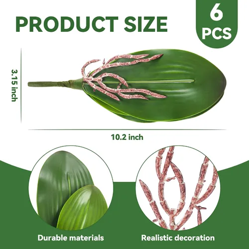 Miniatura 2 de Miracliy Orquídeas falsas, paquete de 6 hojas de orquídeas artificiales, tallos de vegetación sintética para jarrón, estante, escritorio, decoración