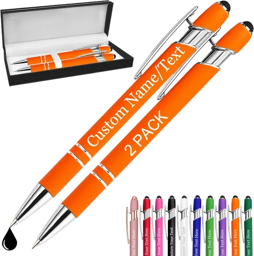 Miniatura 26 de Bolígrafos personalizados con nombre, paquete de 10 bolígrafos personalizados a granel, bolígrafo de tinta negra grabada con punta de lápiz óptico