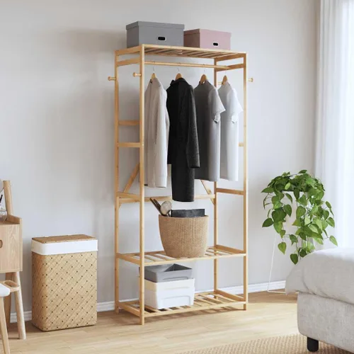 Miniatura 2 de Bamboo Clothes Rack, Heavy Duty Garment Rack with 3 Shelves and Hooks, Freestanding Closet Organizer for Bedroom, Hallway, Entryway, 31.5 x 15.7 x