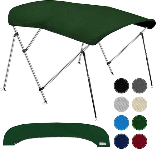 Miniatura 13 de Bimini Tops de 3 lazos para barcos, a prueba de decoloración, postes de soporte, funda de almacenamiento, lona marina 900D, toldo para barco, Azul