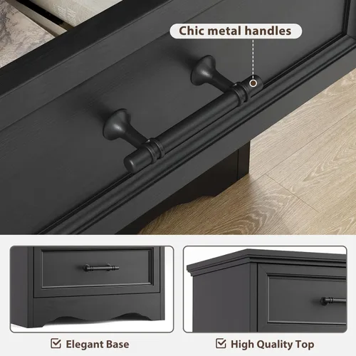 Miniatura 7 de Mesita de noche con estación de carga, Mesa auxiliar estilo granja de 19.7" con almacenamiento de 3 cajones, Mesa lateral de cama de madera