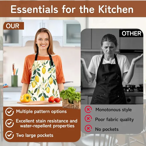 Miniatura 4 de Delantal de cocina con bolsillo, cuello ajustable impermeable y lazos largos, delantal de cocina para hornear, jardinería, pintura para mujer Flores