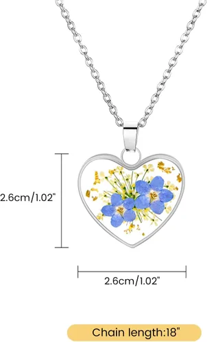 Miniatura 22 de Collar de flores silvestres prensadas con encaje de Forget-Me-Not y Queen Anne Collar de flores prensadas de oro Collares hechos a mano