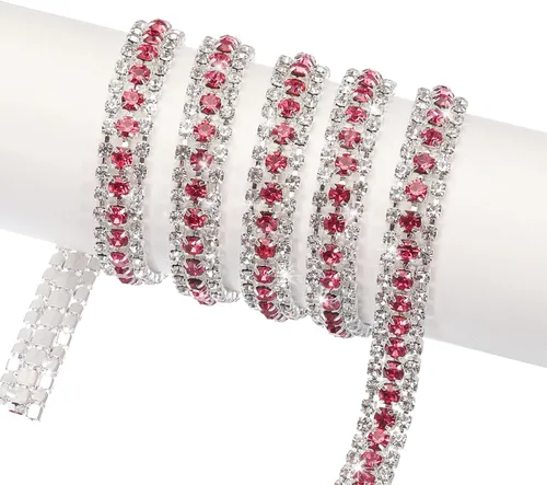 Miniatura 9 de MECCANIXITY Cadena de 5 yardas, 0.354 in, 3 filas de diamantes de imitación de cristal con cierre de cadena para coser, manualidades, joyería