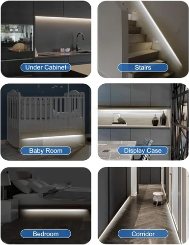 Miniatura 7 de Tira de luces LED con sensor de movimiento - Iluminación debajo del gabinete con adaptador de corriente, 6 niveles ajustables de brillo y Blanco frío