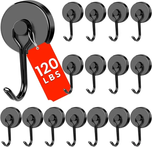 Miniatura 16 de DIYMAG - Ganchos magnéticos negros, imanes de 18 kg de alta resistencia, 2026, esenciales para cruceros, cabinas, con gancho de metal para colgar