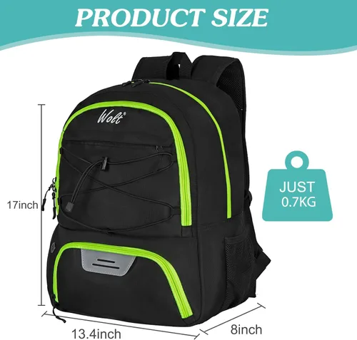 Miniatura 2 de WOLT - Mochila para balón de fútbol juvenil, bolsa deportiva con soporte para balón y compartimento para zapatos, para fútbol, fútbol americano