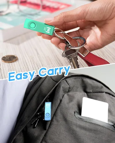 Miniatura 3 de MOSDART Unidad flash USB 2.0 de 64 GB, con bucle para llavero, diseño giratorio con luz LED, memoria USB exFAT para computadoras, respaldo del Azul