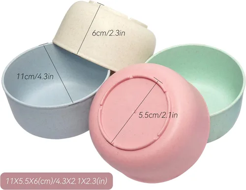Miniatura 5 de Juego de 4 cuencos de paja de trigo de 14 onzas, cuencos irrompibles para cereales y ensaladas para niños y adultos, cuencos ecológicos para 14