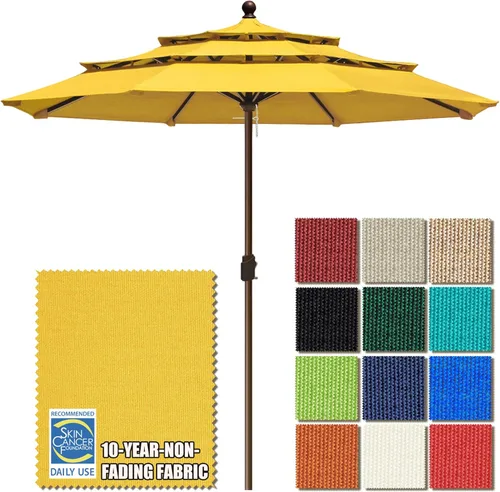 Miniatura 9 de EliteShade USA Sombrilla de Mercado de 10 Años Sin Decoloración de 9 Pies 3 Niveles Sombrilla de Patio Sombrilla de Mesa para Exteriores con Beige