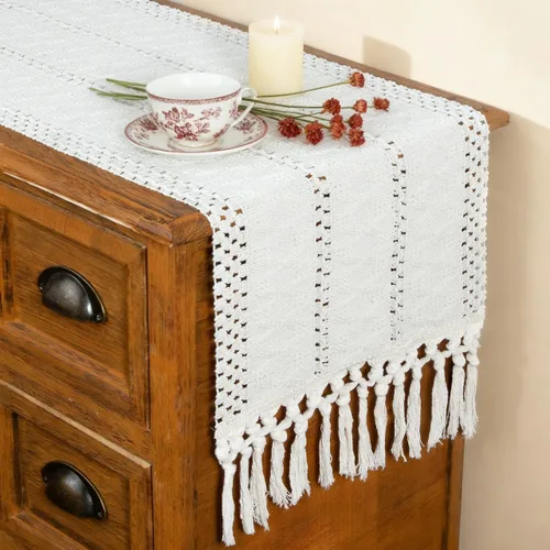 Miniatura 10 de FEXIA Camino de Mesa Negro con Borlas de 72 Pulgadas Macramé Boho Estilo Granja Camino de Mesa para Decoración de Dormitorio y Comedor