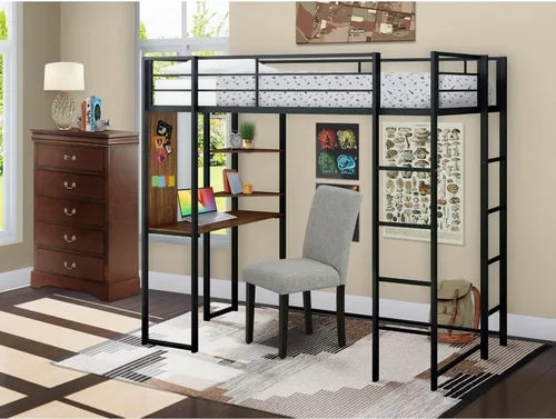 Miniatura 2 de East West Furniture BUTLBLK Buckland - Cama tipo loft individual, una cama de metal, una mesa, 2 estantes para libros y 2 escaleras con 3 y 4