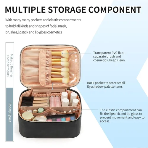 Miniatura 2 de OCHEAL - Bolsa de maquillaje portátil para cosméticos, estuche organizador de viaje de gran capacidad para mujeres, bolsa de aseo para niñas