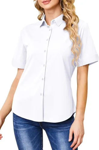 Miniatura 11 de Camisas con botones para mujer, sin arrugas, ajustadas, manga corta, formal, sólidas, blusas