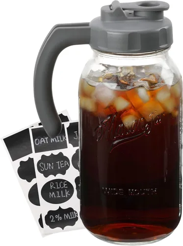 Miniatura 13 de SOLIGT Jarra Mason de Vidrio con Tapa, Boca Ancha con Tapa Abatible y Pico Vertedor, Tapa a Prueba de Fugas con Asa, 64 oz
