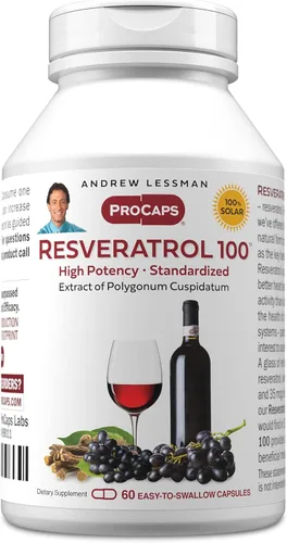 ANDREW LESSMAN Resveratrol-100mg - 60 Cápsulas - Vino Tinto Beneficioso, Antioxidante de Ocurre Naturalmente, Sin Alcohol. Sin aditivos