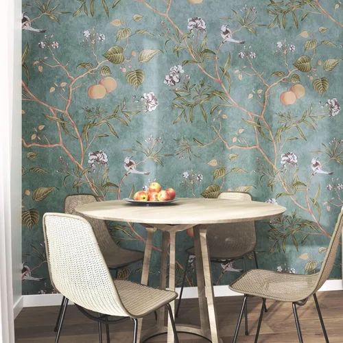 Miniatura 3 de Papel pintado verde floral Laatse de despegar y pegar, papel pintado de pájaros 17.5" x 78.7", papel de contacto floral vintage, impermeable