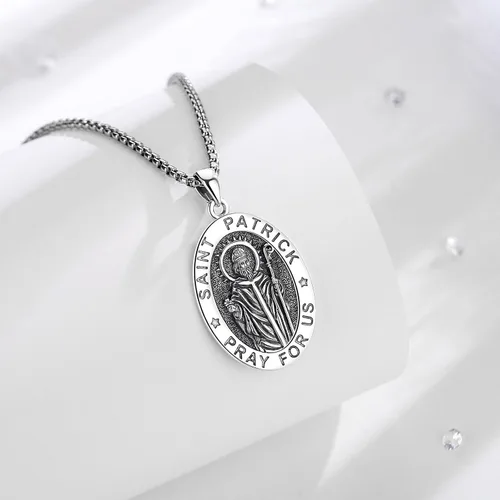 Miniatura 74 de EUDORA Collar de plata de ley 925, San Cristóbal y San Benito, San Miguel, Virgen María, San Judas Tadeo, Cruz de Buen Pastor y Arcángel, Medalla