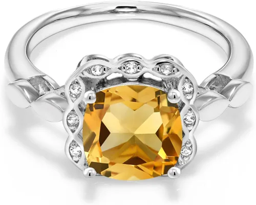 Miniatura 127 de Gem Stone King Anillo de compromiso de plata de ley 925 de 0.315 in con piedra natal y zafiro blanco creado Anillo de compromiso de boda