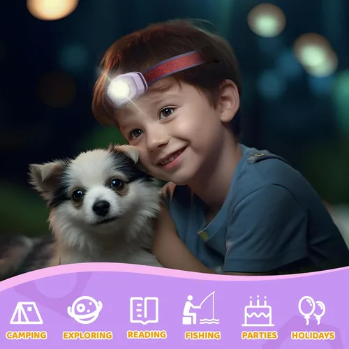 Miniatura 7 de EverBrite Linterna frontal LED recargable para niños con modo RGB y diadema ajustable, linterna frontal multicolor de 3 modos para acampar, leer