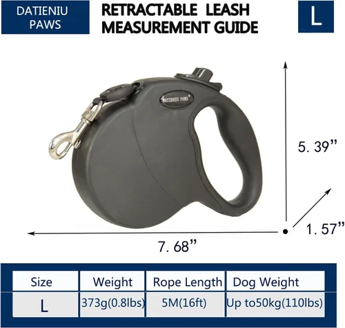 Miniatura 2 de Correa retráctil para perro de 16 pies a prueba de mordidas, cuerda de alambre antimasticación, manos libres, bloqueo de seguridad ajustable, Negro