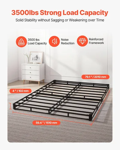 Miniatura 3 de VEVOR Base de cama tamaño Queen con tela lavable, marco de metal resistente para cama Queen, base de colchón de 4 pulgadas, capacidad máxima