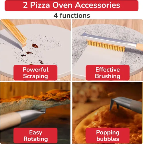 Miniatura 2 de Senwosa Horno de Pizza y Cepillo de Piedra con Raspador, Tenedor Giratorio y Reventador de Burbujas - Accesorios y Herramientas Esenciales