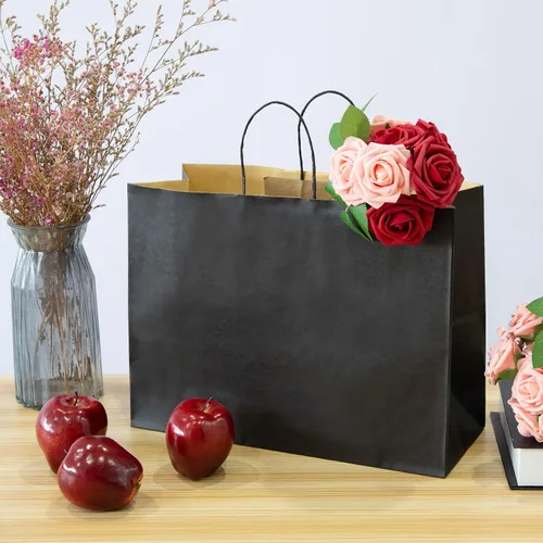 Miniatura 3 de Ronvir - Bolsas grandes de papel kraft con asas a granel para compras, paquete de 70, color negro 16x6x12 Inch,120GSM,Thick,Durable,8LB
