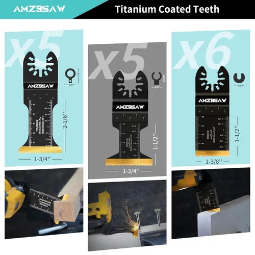 Miniatura 2 de AMZBSAW 16 piezas de cuchillas oscilantes de titanio para corte de metal, cuchillas multiherramienta para clavos de metal blando, material duro