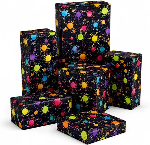 Juego de 12 hojas de papel de regalo de neón brillante, 6 diseños de neón coloridos, envoltura de regalo para temática de luz negra neón brillante,