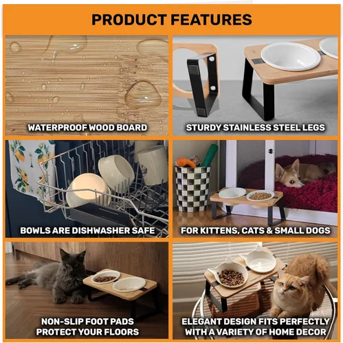Miniatura 3 de Soporte Elevado para Tazones de Gato para Comida y Agua – Estación de Alimentación Elevada Anti-Vómito con Soporte Inclinado – Tazones Redondos