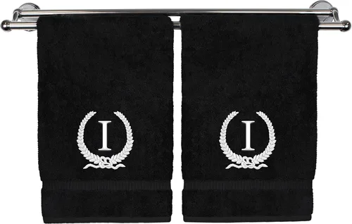 Miniatura 129 de Toalla de mano con monograma, regalo personalizado, 16 x 30 pulgadas, diseño de corona dorada bordada con letra blanca en toalla negra, extra